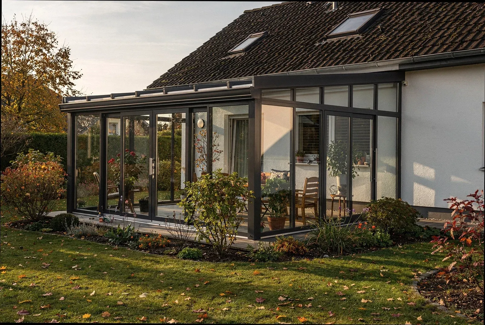 Unbeheizter Sommergarten mit Glasdach an einem Wohnhaus in Jena